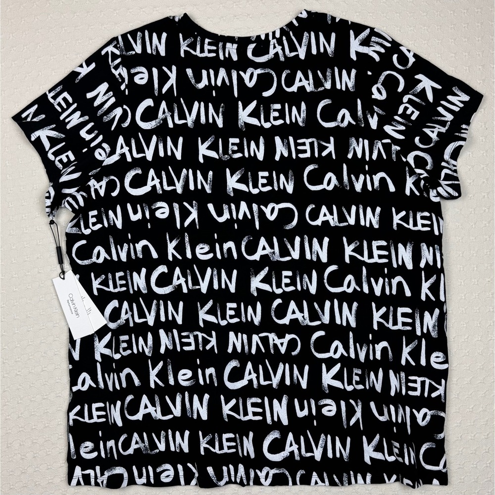 NWT Calvin Klein Performance Spellout Logo All Over Print T-Shirt Women 3X Black - Picture 2 of 10